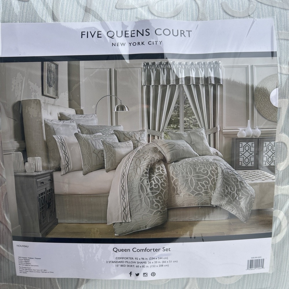 Five Queens Court Nouveau Spa Queen 4 Piece Comforter Set Geometric NEW
